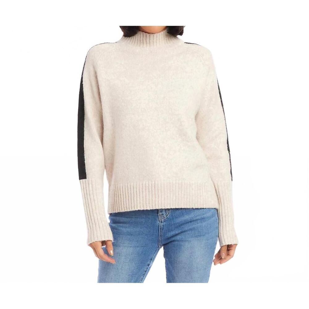 NEW KAREN KANE maxine turtleneck racing stripe sweater in oatmeal and black